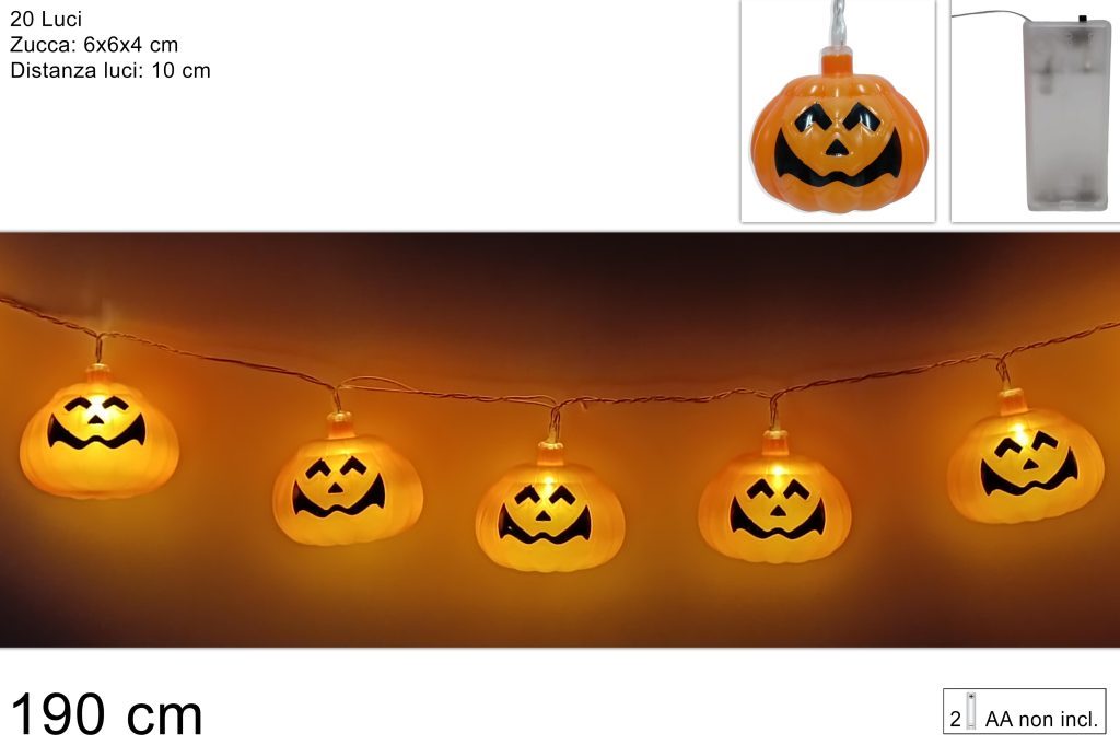 DECORAZIONE HALLOWEEN – Filo 20 Zucche Luminose Led