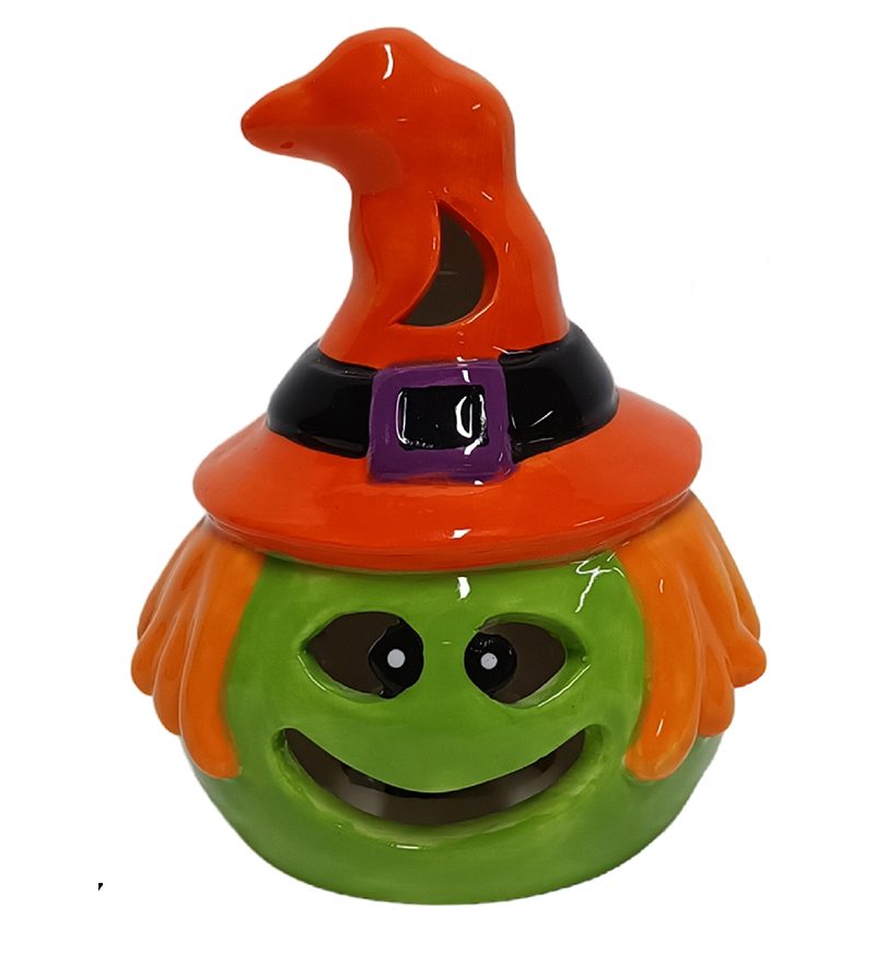 DECORAZIONE HALLOWEEN – Zucca Con Cappello Strega In Ceramica 11Cm 4 Con Luce