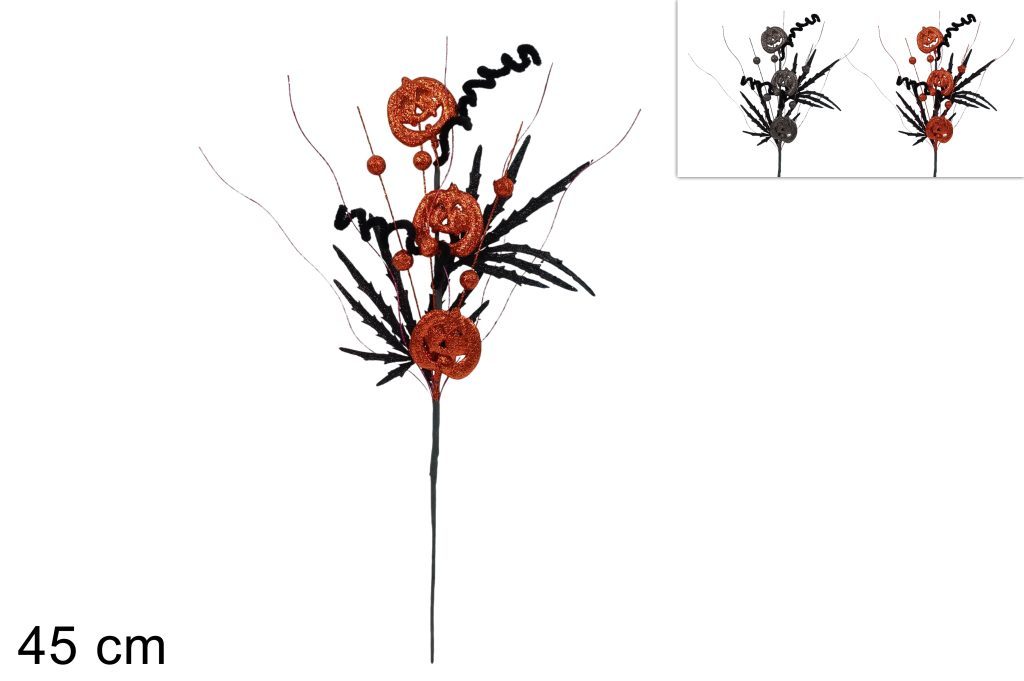 DECORAZIONE HALLOWEEN – Stelo 45Cm Con Decorazione Zucche Glitterate