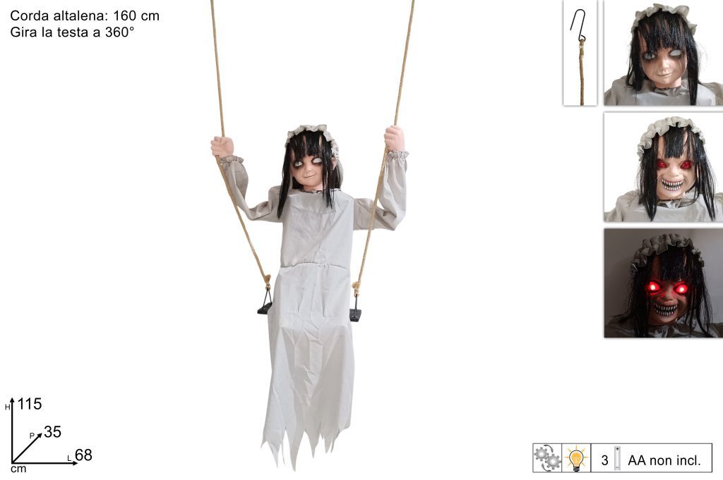 DECORAZIONE HALLOWEEN – Bambina Su Altalena Con Movimento Ed Effetti Sonori