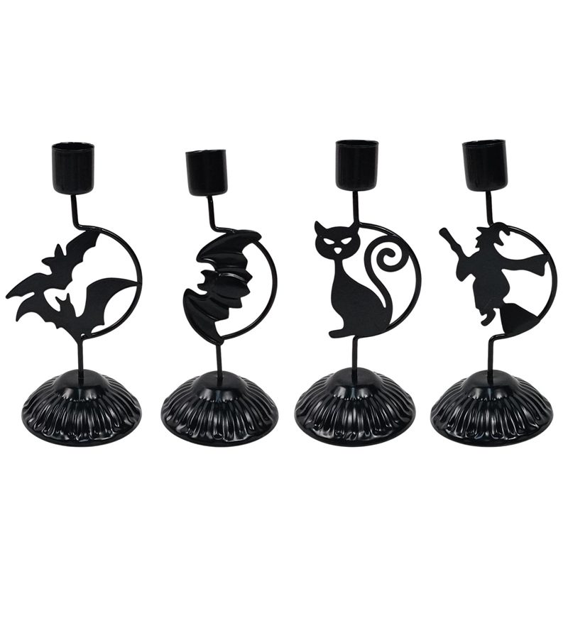 DECORAZIONE HALLOWEEN – Portacandela Nero 4 Soggetti Assortiti