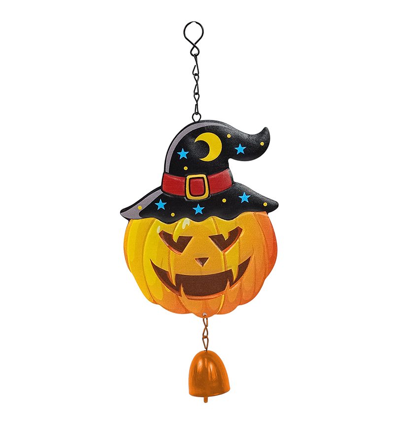 DECORAZIONE HALLOWEEN – Zucca Con Cappello Strega In Latta Da Appendere