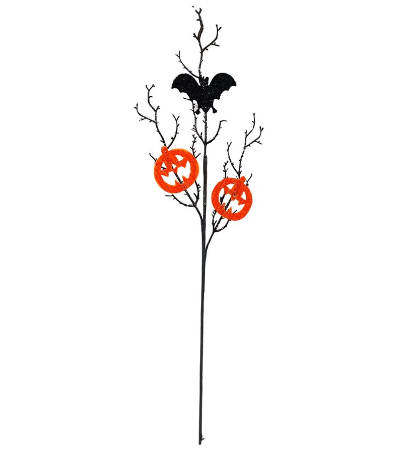 DECORAZIONE HALLOWEEN – Stelo 2 Zucche Con Pipistrelllo 64Cm