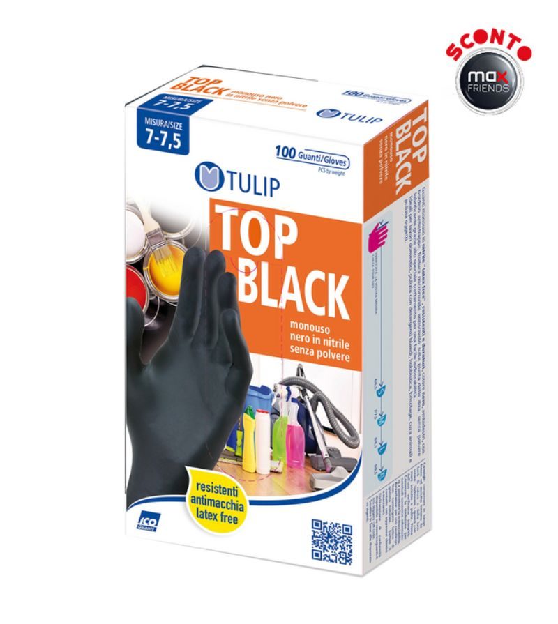 TULIP – Guanti In Nitrile Nero Medium – 100 Pz