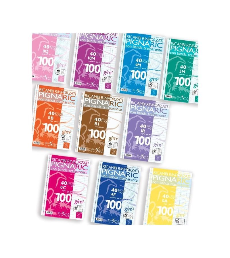 PIGNA – Ricambi Rinforzati Formato A4 Rigature Assortite 100 Gr – Confezione Da 40 Pezzi