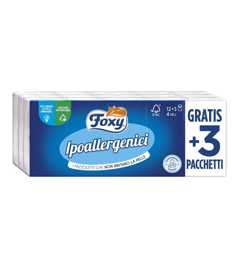 FOXY – Fazzoletti Ipoallergenici – 12+3Pz