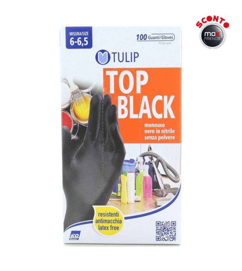 TULIP – Guanti In Nitrile Nero Misura Piccola – 100Pz