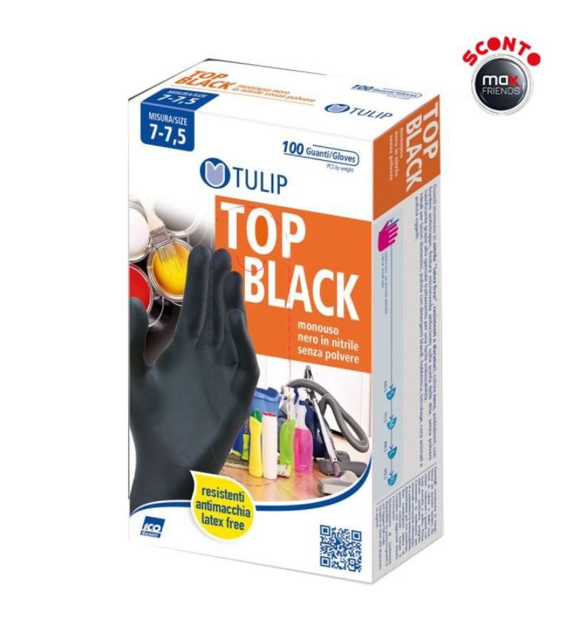 TULIP – Guanti In Nitrile Nero Misura Media – 100Pz