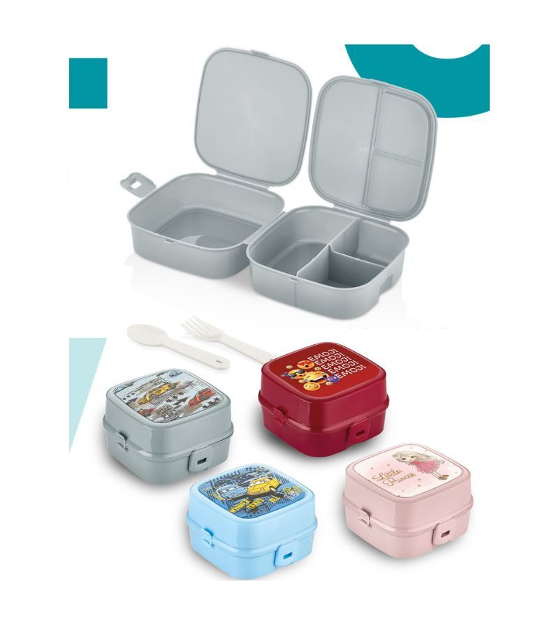 VIRTIME – Lunch Box 2 Scomparti Con Posate – 14.5Cm