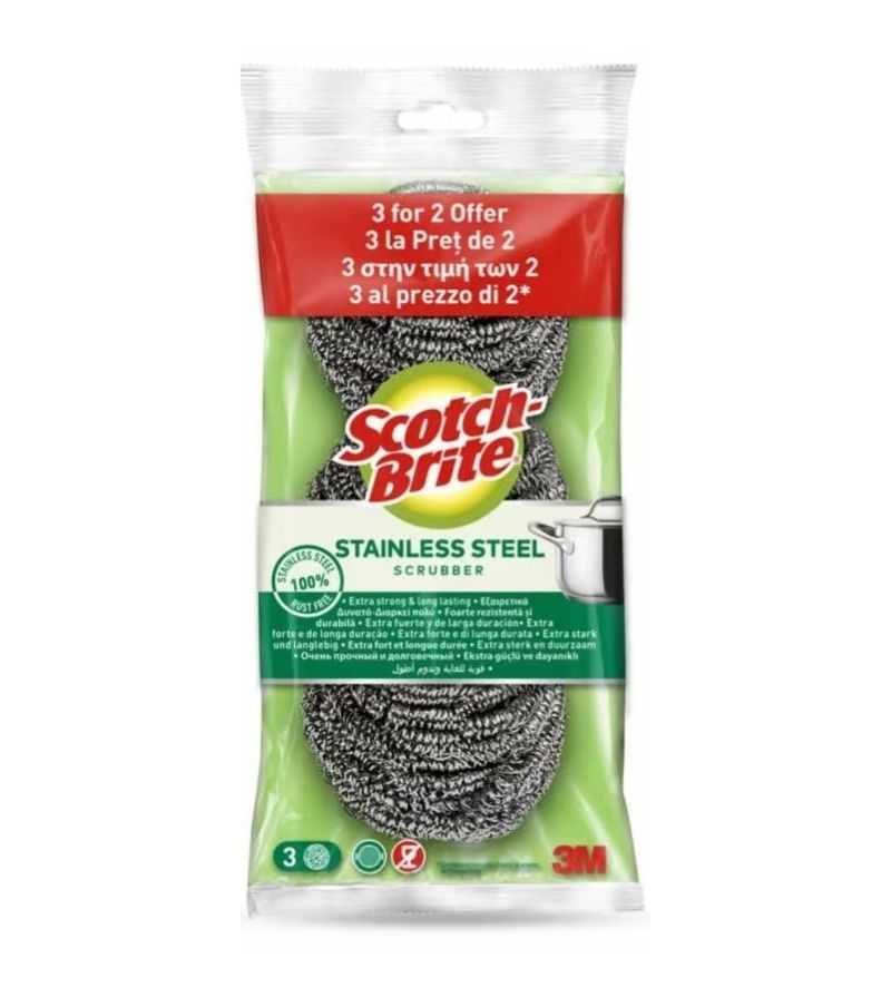SCOTCH BRITE – Paglietta In Acciaio Inox  – 3Pz