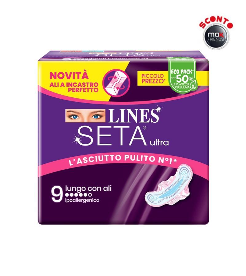 LINES SETA ULTRA – Assorbenti Lunghi Con Ali – 9Pz