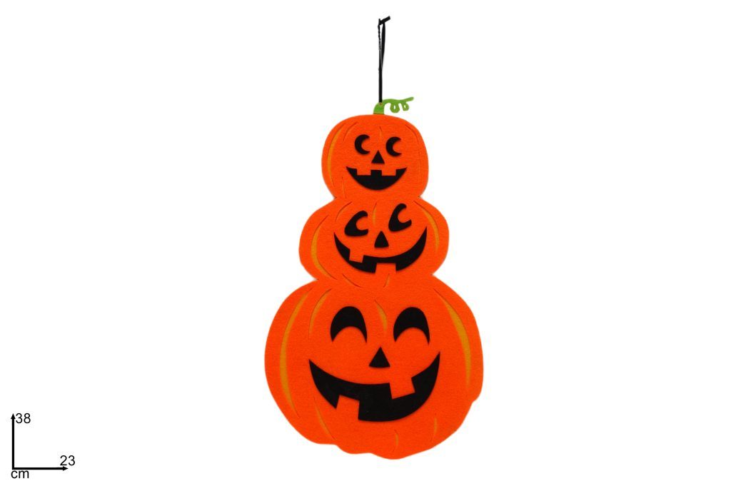 DECORAZIONE HALLOWEEN – 3 Zucche In Feltro 37 Cm Da Appendere