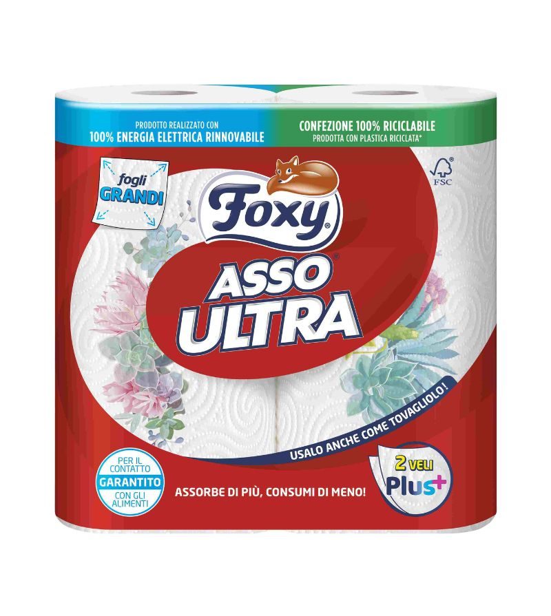 FOXY – Carta Cucina Asciugatutto Asso Ultra – 2 Rotoli