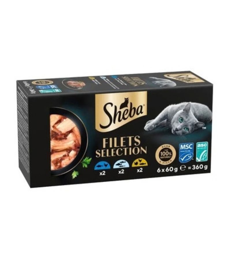 SHEBA – Filets Multipack Pollo E Gamberetti, Salmone, Tonno – 6X60Gr