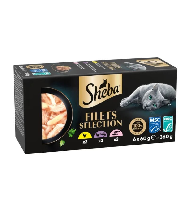 SHEBA – Filets Multipack Pesce Bianco, Salmone, Tonno – 6X60Gr