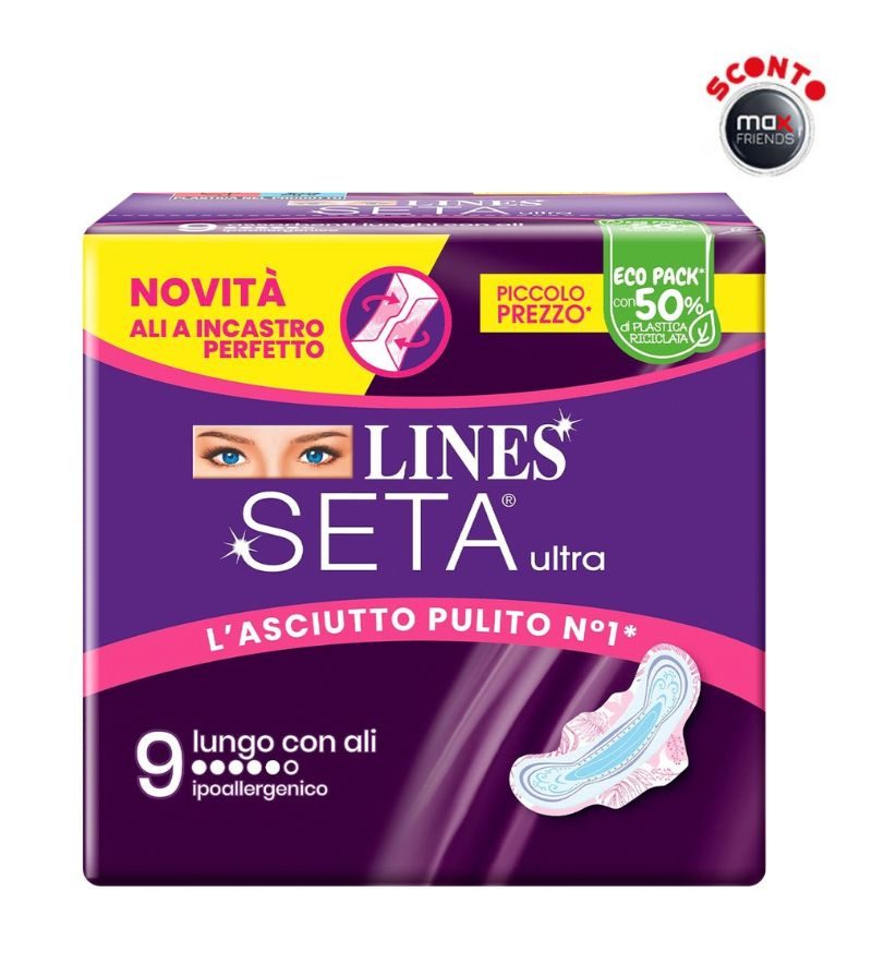 LINES SETA ULTRA – Assorbenti Lunghi Con Ali – 9Pz