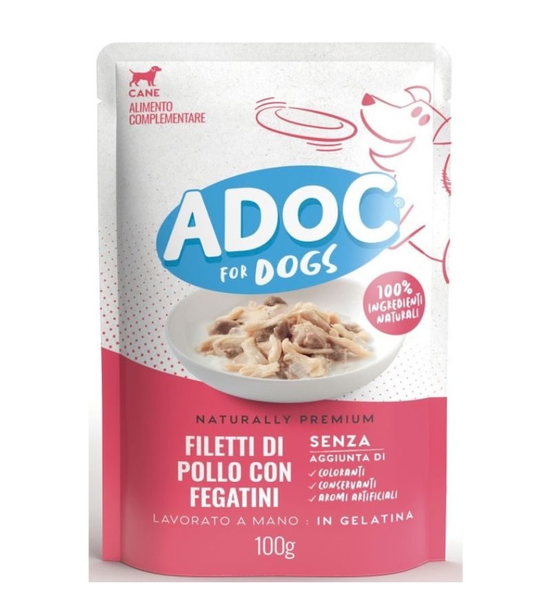 ADOC FOR DOGS – Filetti Di Pollo Con Fegatini In Gelatina – 100 Gr