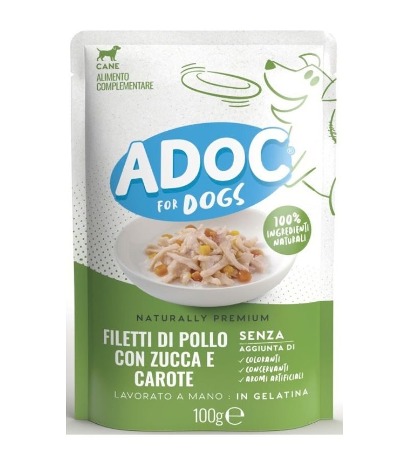 ADOC FOR DOGS – Filetti Di Pollo Con Zucca E Carote In Gelatina – 100 Gr